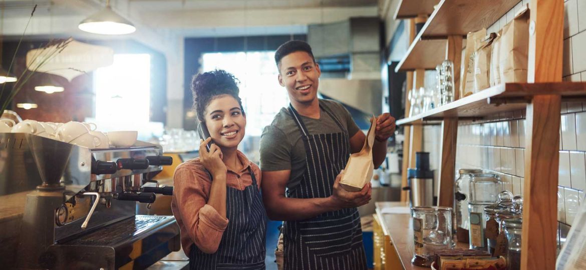 Business owners in coffee shop