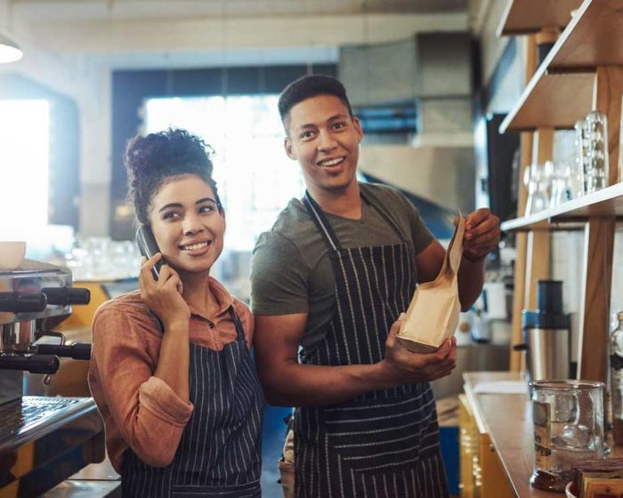 Business owners in coffee shop